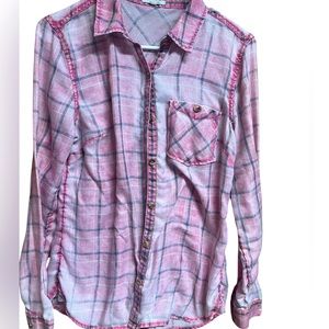 Maurices Pink Plaid Long Sleeve Collared Button Down shirt